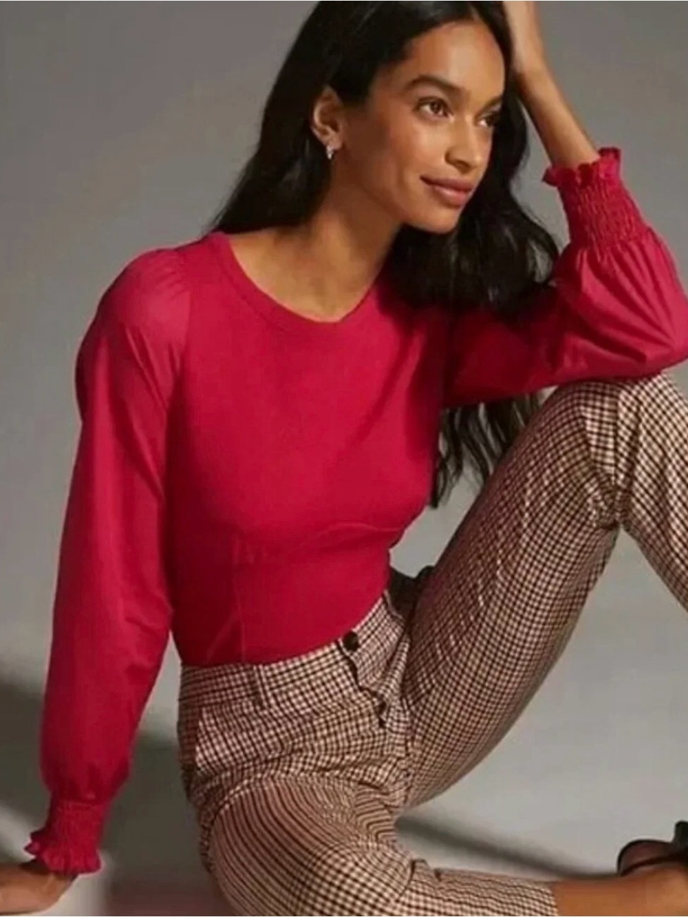 Anthropologie Structured Long Sleeve Top Size S Wine color
